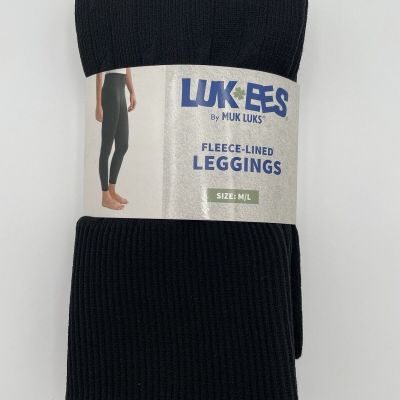 Muk Luks Lukees Fleece-Lined Leggings Size M/L Black Brand New Pattern