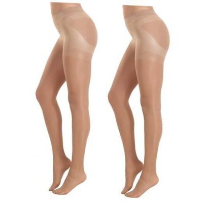 2 Pairs Women's Sheer Tights 40D High Waist Control Top X-Large Natural Nude