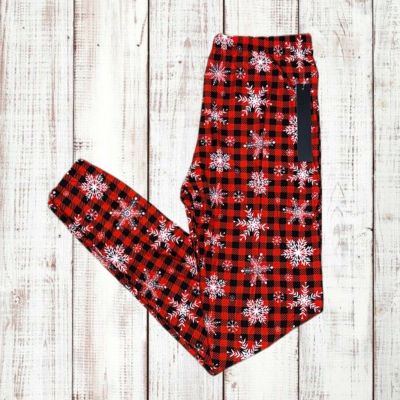 Women’s Leggings Red Plaid Snowflake Print Size L/XL NWT Extra Stretchy Soft