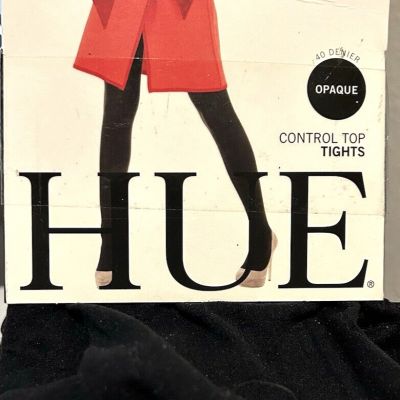 NWT Women's HUE 2 Pair Black Opaque Control Top Tights Size 3 Large Made in USA