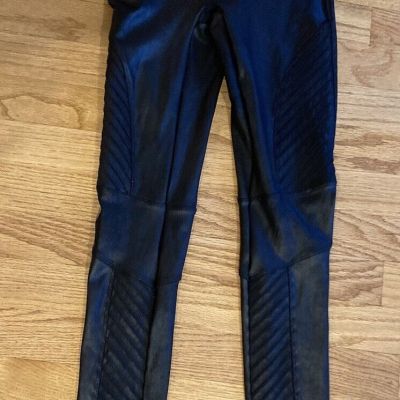 NWT SPANX Faux Leather Moto Leggings Very Black Size SP