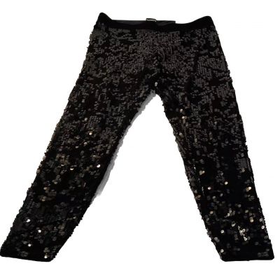 Express Women’s Small Black Sequin High Rise Leggings Stretch Pull On 28” Party