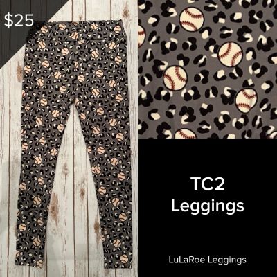 LuLaRoe NEW For The Win Collection Leggings TC2 Sizes 18+ Sports Baseball Grey