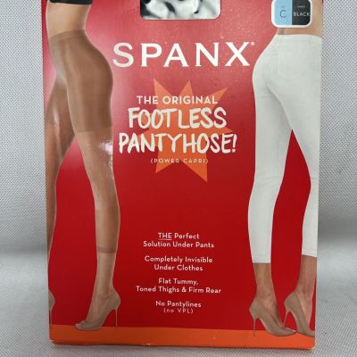 SPANX Footless Pantyhose The Original Power Capri Shapewear Black Women’s Size C