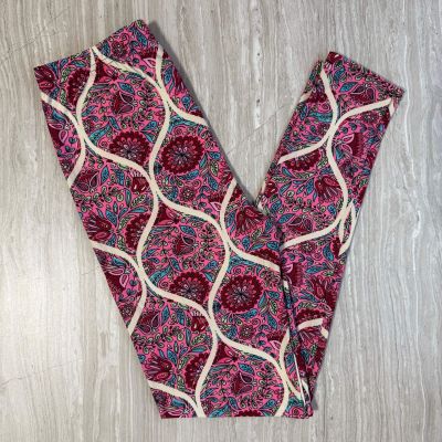 Bright Pink Floral Paisley Ogee Print Leggings