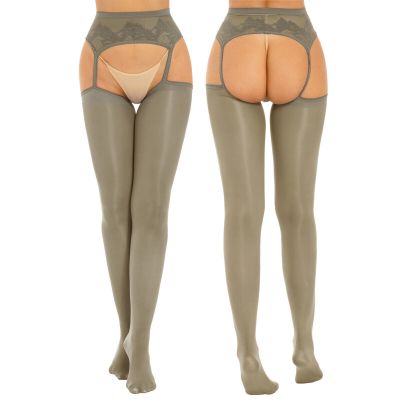 Womens Pantyhose Breathable Pants Glossy Stockings Soft Garter Belt Hollow Out