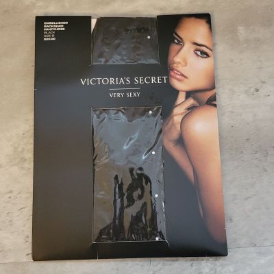 Victoria Secret Very Sexy Backseam Pantyhose Size B Black Stockings Italy New