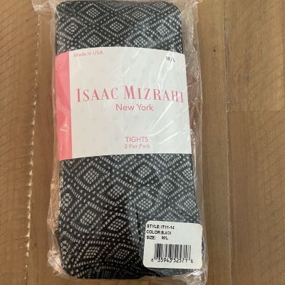 Isaac Mizrahi  2 pk Black Tights, Women’s Size M/L, NWT, Diamond Pattern & Solid