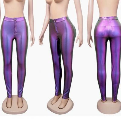 NEW Women Elegant Light Bright High Waist Pencil Sexy Party Pants Trousers #PT