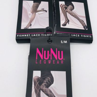 Lot 3 Pairs NuNu Legwear  Black Fishnet Lace Tights Size Small/Medium  New