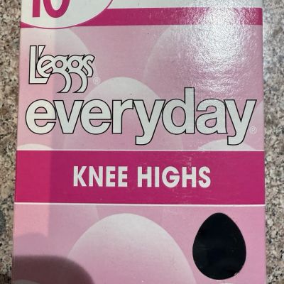 L'eggs Everyday Knee High Stockings 10 Pairs Jet Black Sheer Toe One Size NEW