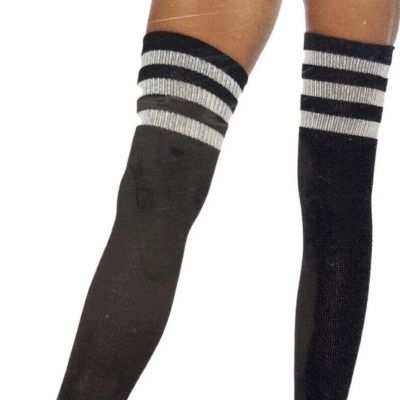 Leg Avenue Athletic School Dorm Ribbed Thigh Highs Black White