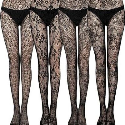 4 Pairs Tights Fishnet Stockings Floral Pantyhose Stockings Lace Tights