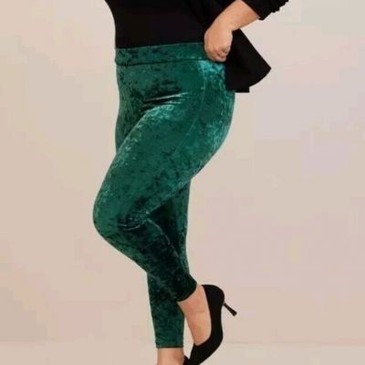 New Green Torrid Leggings Size Crushed Velvet Full Length Mid Rise Holiday