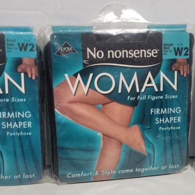 Lot of 3 Packages No Nonsense Pantyhose Size W2 Black Full Figure New