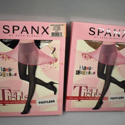 2 Pair Spanx High Falutin Footless Nude / Black Tights Womens F - NEW