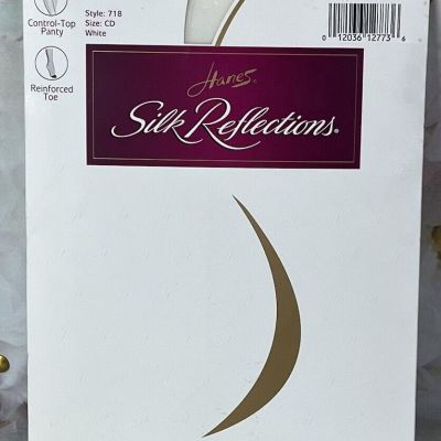 Hanes Silk Reflections Pantyhose WHITE Control Top Sz CD Sheer Reinforced Toe