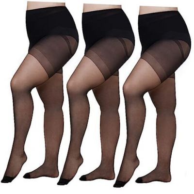 3 Pairs Women's Plus Size Tights Sheer Pantyhose Nylon Stockings With 3X Black