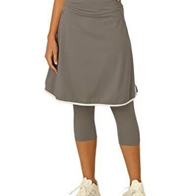 Women's Knee Length Tennis Golf Skirts with Capri Pants Workout Large Grey