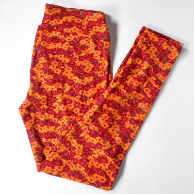 Lularoe Floral Orange Legging Tall & Curvy TC Hot Pink High Rise Soft Bright