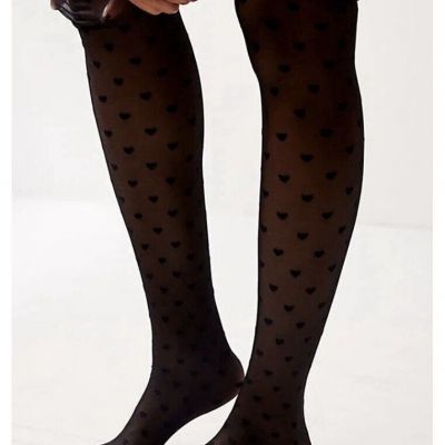 Free People Black Sheer Over The Knee Stocking With Hearts NWT In Package