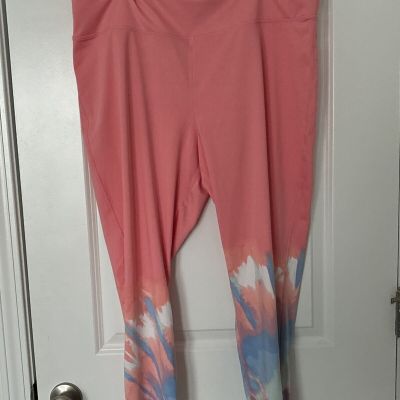 Crown Ivy Sz XXL Sport Leggings NWOT  Coral W/ Brushstrokes Blue White