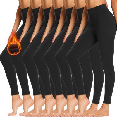 7 Pack Fleece Lined Leggings Women, Warm Winter Black Thermal Workout Yoga Leggi