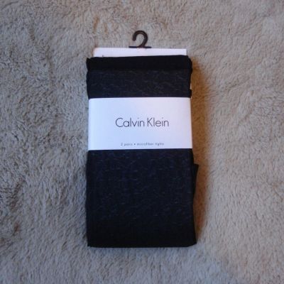 NWT CALVIN KLEIN 2 PAIRS WONEN'S MICROFIBER TEXTURDE OPAQUE TIGHTS ACU537 S