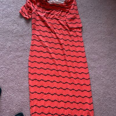 NEW LuLaRoe Julia Bright Red with a black chevron like line stripe Dress Sz L