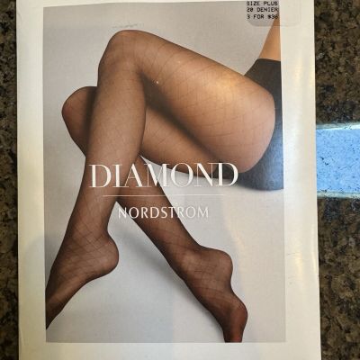 Nordstrom DIAMOND  & CONTROL TOP Pantyhose Women's Plus 20 Denier Black Set Of 2