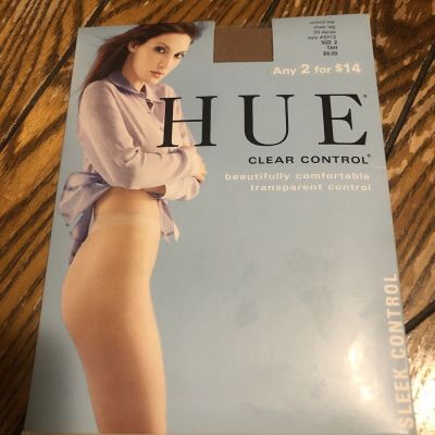 HUE Clear Control Sheer Leg Control Top Pantyhose Tan 5972 Size 2