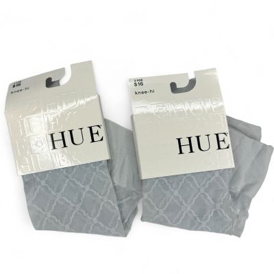 HUE Womens Scalloped Pattern Knee High ~ One Size ~ Chrome Gray Sheer ~ 2 Pairs