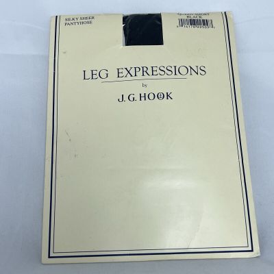 Vintage J.G. Hook Leg Expressions Silky Sheer Black Pantyhose Size Queen Short