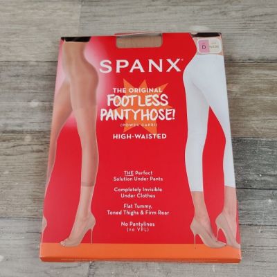 Spanx Footless Pantyhose High Waisted Power Capri Size D Nude Flat Tummy