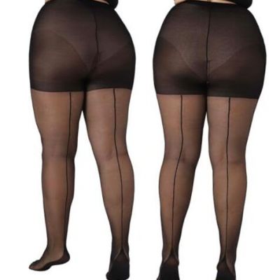 2 Pairs Women's Plus Size Backseam 20D Sheer Tights, 3X-Large-4X-Large Black*2