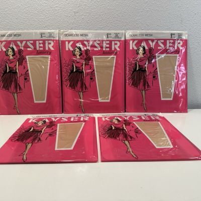 VINTAGE Kayser Hosiery-Seamless-Shell Beige Sz10.5L X 5 Pair *NEW