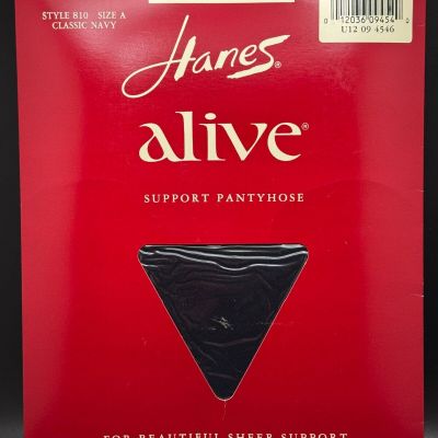 Vintage Pantyhose Hanes Alive Support Sz A Classic Navy Style 810 Reinforced Toe