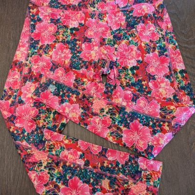 LuLaRoe Leggings 2X Bright Floral Hawaiian Neon Tie Dye