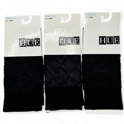 HUE Striped Diamond Pattern Knee Highs Womens One Size Sheer 3 Pairs New