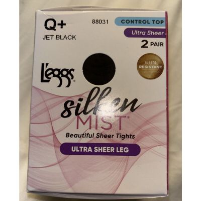 Leggs Pantyhose Size Q+ Jet Black Sheer Tights Control Top Ultra Sheer