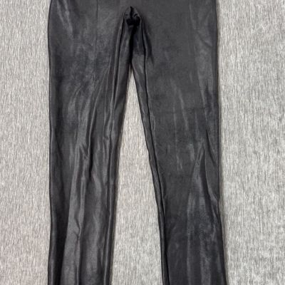 SPANX Faux Leather Leggings Womens Large Semi-Matte Black Style 2437 Yoga Casual