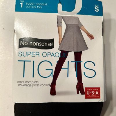 NWT No Nonsense Womens BLACK Super Opaque Control Top Tights 1 Pair Made In USA