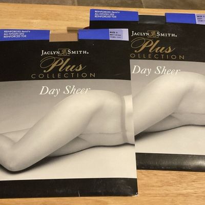 2 VTG Jaclyn Smith Plus Collection Day Sheer Pantyhose Navy & Soft Beige Size E