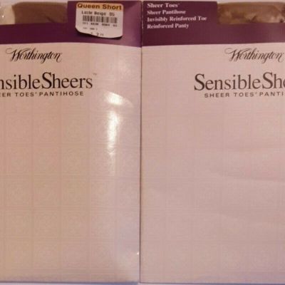 NOS Worthington Sensible Sheers Pantyhose Queen Short Little Beige 05 NEW