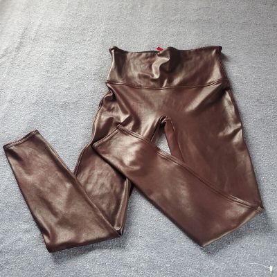 Spanx Faux Leather Leggings XL Slimming Tummy Control High Rise Wine