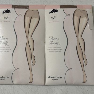 2-pair Dress Barn Silken Sheer Beauty Pantyhose Nude Color Size 2X New