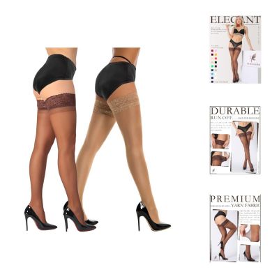 Thigh High Stockings, Silicone Lace Top Stay Up Silky Semi Sheer Pantyhose fo...