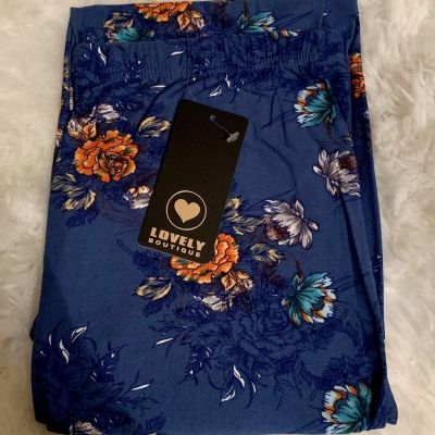 Plus Size Blue Coral Floral Leggings Fits Size 12-18 NWT