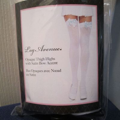 Leg Avenue White Opaque Thigh Highs With Blue Satin Bo Halloween - Cinderella