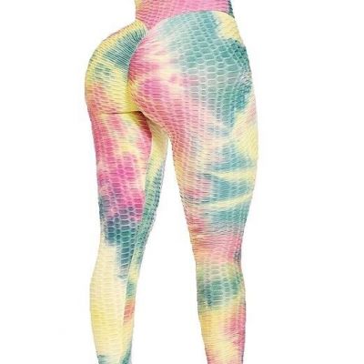 Yoga Pants Pockets Workout Butt Lifting Scrunch Booty Leggings Tie Dye Rainbow M